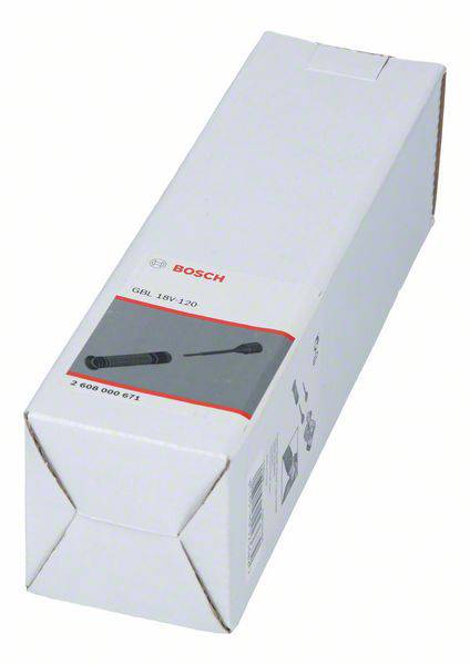 Rechteckiger weißer Karton mit Bosch-Logo und Modellnummer 'GDX 18V-200'. Abbildung eines Werkzeugs und '2 608 000 571'. Verpackungsdesign.