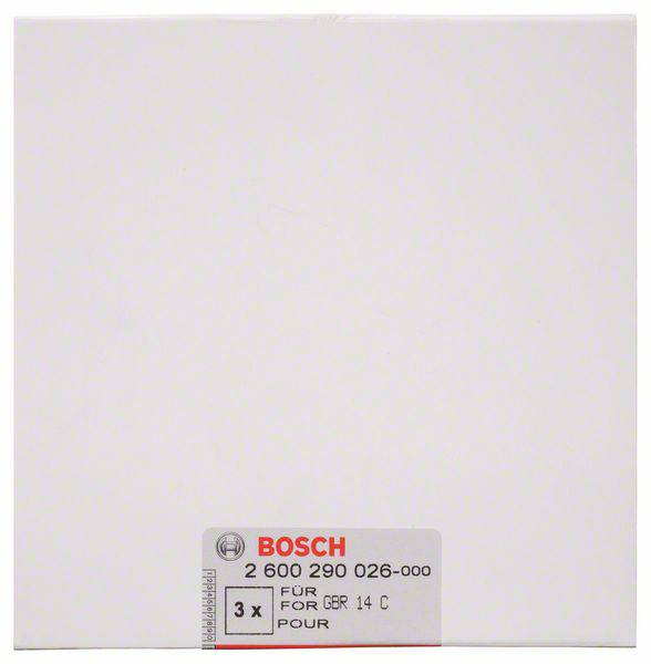 Weiße Verpackung mit Bosch-Etikett; Aufschrift: '2 600 290 026-000, für GGR 14 C, 3x'.