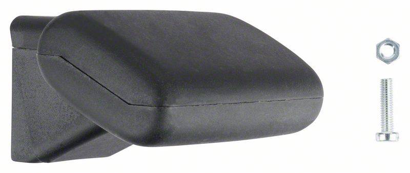 Schwarze Armlehne mit Befestigungsschraube und Mutter, Zubehör für Stühle oder Büromöbel.