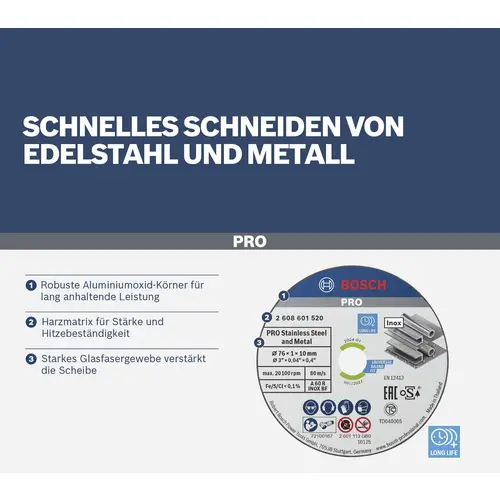 Bosch Accessories 2608601520 Trennscheibe Expert for Inox A 60 R INOX BF, 76 mm, 10 mm, 1mm (5 Stück) Bosch Accessories 2608601520 Trennscheibe Expert for Inox A 60 R INOX BF, 76 mm, 10 mm, 1mm (5 Stück)