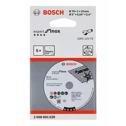 Bosch Accessories 2608601520 Trennscheibe Expert for Inox A 60 R INOX BF, 76 mm, 10 mm, 1mm (5 Stück) Bosch Accessories 2608601520 Trennscheibe Expert for Inox A 60 R INOX BF, 76 mm, 10 mm, 1mm (5 Stück)