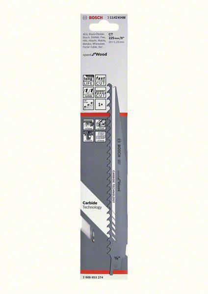 Bosch Accessories 2608653274 Säbelsägeblatt S 1142 KHM, Speed for Wood, 1er-Pack Sägeblatt-Länge 225mm 1St.