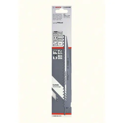 Bosch Accessories 2608653274 Säbelsägeblatt S 1142 KHM, Speed for Wood, 1er-Pack Sägeblatt-Länge 225mm 1St. Bosch Accessories 2608653274 Säbelsägeblatt S 1142 KHM, Speed for Wood, 1er-Pack Sägeblatt-Länge 225mm 1St.