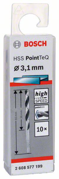Bosch HSS PointTeQ Metallbohrer, 3,1 mm Durchmesser, verpackt in einer Schachtel mit 10 Stück.