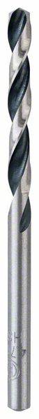 Metallbohrer mit Spiralrillen, geeignet für präzises Bohren in diverse Materialien. Silberfarben mit schwarz beschichteten Kanten.