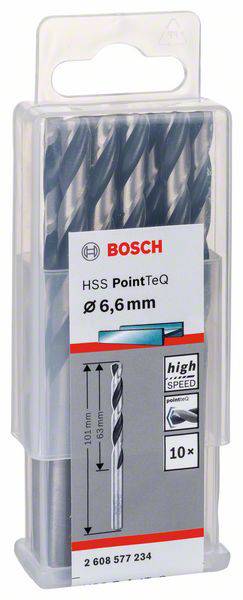Bosch HSS PointTeQ Bohrer, Ø 6,6 mm, 10 Stück, hohe Geschwindigkeit, in Kunststoffbox verpackt.