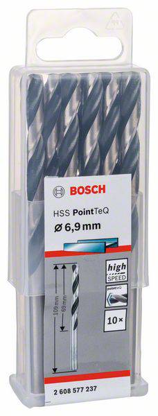 Bosch HSS PointTeQ Bohrer-Set, 10 Stück, Ø 6,9 mm, geeignet für schnelles Bohren in Metall, Kunststoff und Holz.