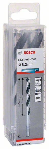 Bohrer-Set von Bosch, Modell HSS PointTeQ, Durchmesser 8,2 mm, für Hochgeschwindigkeitsbohren, 10 Stück in Kunststoffverpackung.