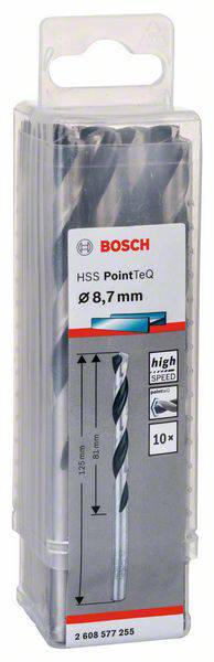 Bosch HSS PointTeQ Bohrer-Set, Durchmesser 8,7 mm, Länge 125 mm, 10 Stück, für schnelles Bohren in Metall.