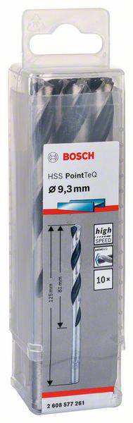 Bohrer von Bosch mit 9,3 mm Durchmesser in einer transparenten Verpackung, geeignet für schnelles Bohren, 10 Stück enthalten.