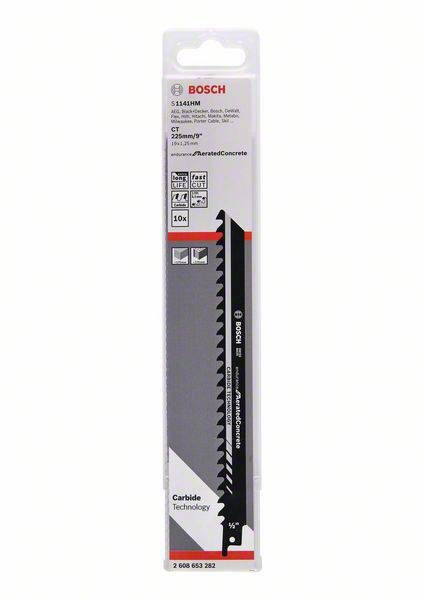 Bosch Accessories 2608653282 Säbelsägeblatt S 1141 HM, Endurance for AeratedConcrete, 10er-Pack Sägeblatt-Länge 225 mm 10 St.