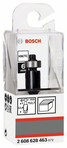 Bosch HM/TC Fräser, 6 mm Durchmesser, in transparenter Verpackung mit Produktspezifikationen.
