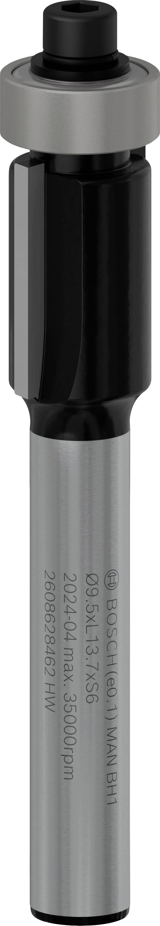 Metallfräser mit zylindrischem Schaft, schwarzes Gehäuse, scharfe Schneidkante und Industriegravuren, geeignet für Präzisionsfräsarbeiten.