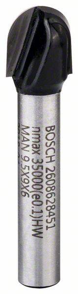Fräser für Holzarbeiten, mit schwarzem Kopf und silbernem Schaft, markiert mit 'BOSCH', maximale Drehzahl 35.000 U/min, Größe 9,5x9,6 mm.
