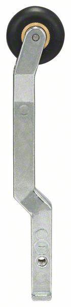 Metallrolle mit schwarzem Rad und Montagearm, verwendet in Schiebetürsystemen.