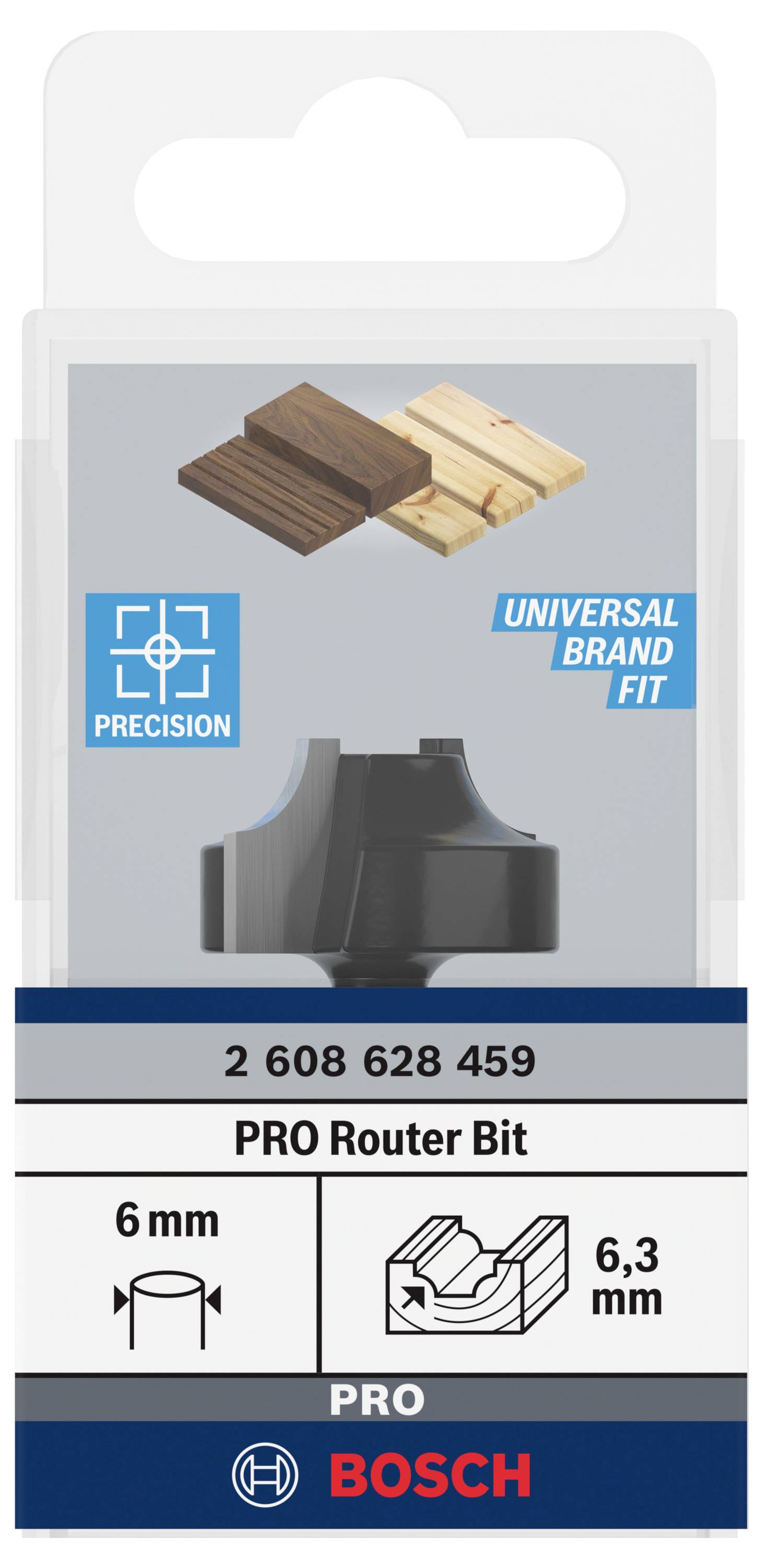 Bosch Accessories Profilfräser, 6 mm, R1 6,3 mm, D 25,4 mm, L 14 mm, G 46mm 2608628459