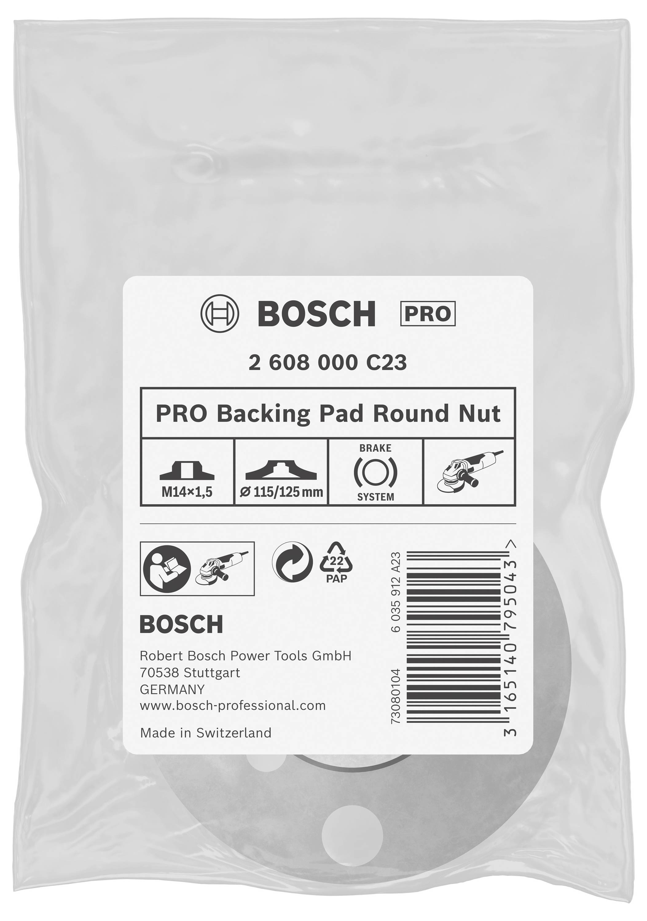 Bosch Accessories Rundmutter mit M 14 x 1,5 Feingewinde, Durchmesser: 115/125mm 2608000C23