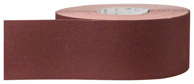 Eine Rolle Schleifpapier in Nahaufnahme, braune Farbe, glatt und unbenutzt, auf hellem Hintergrund.