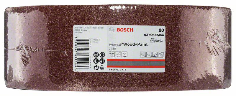 Bosch Accessories 2608621474 Schleifpapier für Handschleifer Körnung (num) 80 (L x B) 50000mm x 93mm 50m