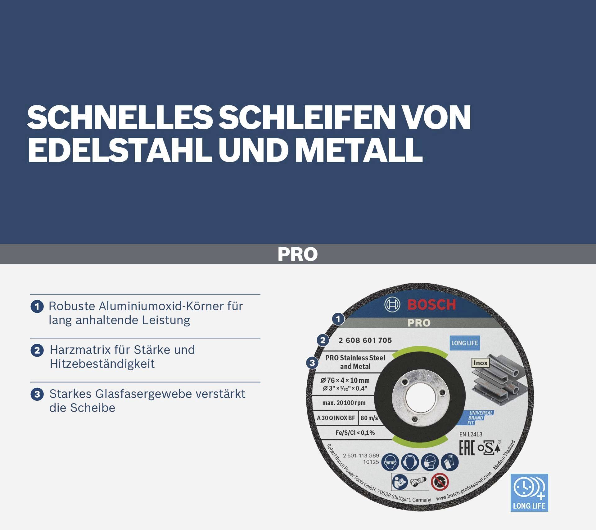 Bosch Accessories 2608601705 2608601705 Schruppscheibe gerade Durchmesser 76mm Bohrungs-Ø 10mm 2St.