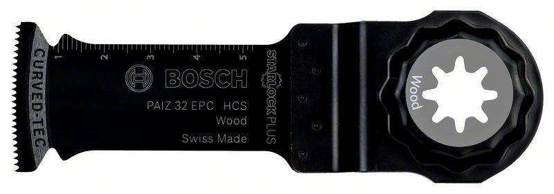 Sägeblatt für Oszillationswerkzeug von Bosch, Typ 'PAIZ 32 EPC' aus HCS, geeignet für Holz. Curved-Tec Design, Swiss Made.