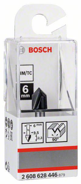 V-Nutfräser 6 mm, D1 9,5 mm, L 12,35 mm, G 45 mm, 90° Bosch Accessories 2608628446