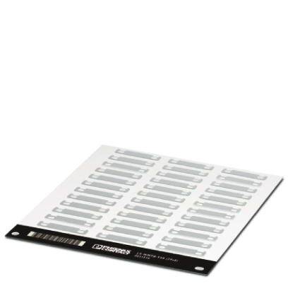Ein Blatt mit rechteckigen, grauen RFID-Etiketten, die in Reihen angeordnet sind, auf weißem Hintergrund.