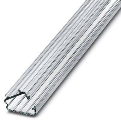 Ein silbernes Aluminiumprofil mit mehreren Schienen und einer dreieckigen Form, das als Befestigungselement oder Führung dient.