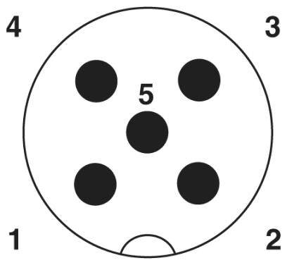 Diagramm eines DIN-Steckverbinders mit fünf Polen, nummeriert von 1 bis 5, in einem runden Gehäuse.