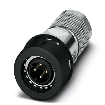 Steckverbinder mit Metallgewinde und schwarzem Kunststoffgehäuse, geeignet für industrielle Anwendungen.
