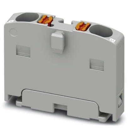 Grauer elektrischer Steckverbinderblock mit orangen Klemmen, geeignet für die Kabelmontage in elektronischen Geräten.