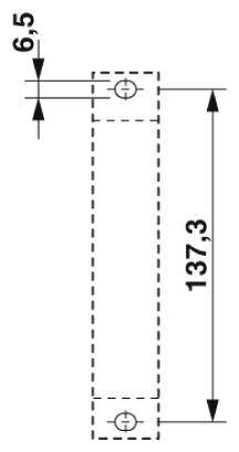 Diagramm eines rechteckigen Objekts mit Maße: Höhe 137,3 mm und Abstände von 6,5 mm zu den Befestigungspunkten an den Enden.