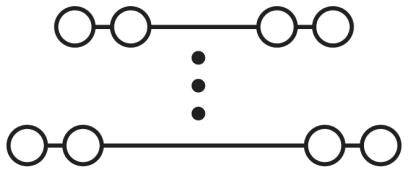 Diagramm zeigt zwei parallele Linien mit jeweils fünf Kreisen. In der Mitte vier vertikale Punkte.