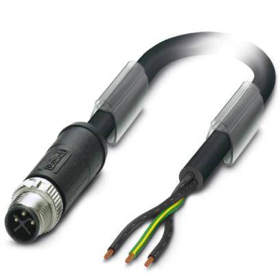 Ein schwarzes, abisoliertes Kabel mit vier Drähten und einem Metallstecker. Geeignet für industrielle Anwendungen.