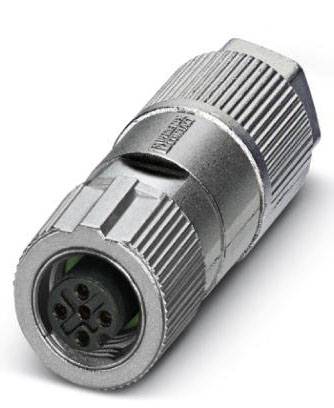 Ein silberner, zylindrischer Metallstecker mit mehreren Anschlusspunkten an der Vorderseite, häufig verwendet für industrielle Anwendungen.
