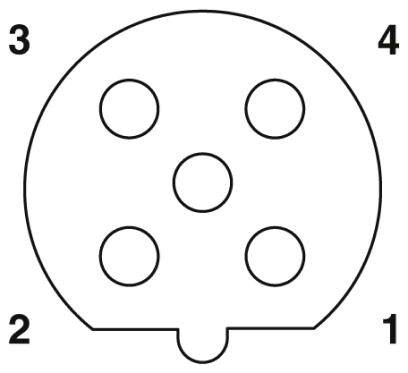 DIN 5-poliger Steckerdiagramm mit Pin-Nummern. Kreise stellen Pins dar, nummeriert von 1 bis 4. Nummern sind links außen angeordnet.