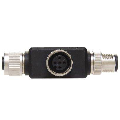 Ein schwarz-silberner Verbinder mit drei Steckplätzen, geeignet zur Datenübertragung oder Stromversorgung in elektronischen Geräten.