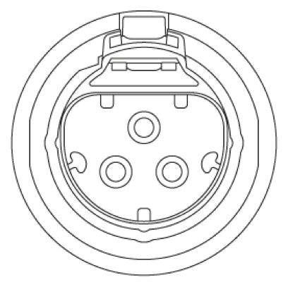 Elektrische Ladebuchse, rund und mehrpolig, für das Laden von Elektrofahrzeugen.