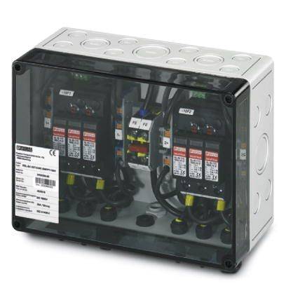 Elektrischer Schaltschrank mit transparentem Deckel, zeigt interne Verkabelung und Schalter, geeignet für industrielle Anwendungen.