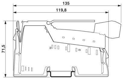 Technische Zeichnung eines Bauteils mit den Maßen: Breite 135 mm, Tiefe 119,8 mm, Höhe 71,5 mm.