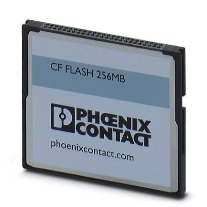 Eine CompactFlash-Karte mit der Aufschrift 'CF FLASH 256MB'. Darunter das Logo und der Name 'PHOENIX CONTACT'.