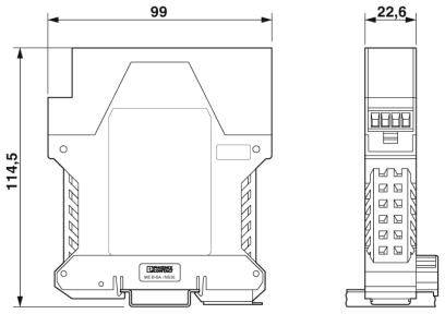 Technische Zeichnung eines rechteckigen Geräts mit Maßen: Breite 99 mm, Höhe 114,5 mm, Tiefe 22,6 mm.