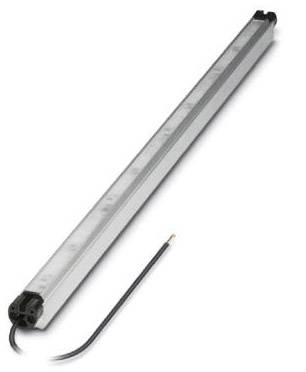 Ein grauer länglicher LED-Lichtstreifen mit schwarzem Kabel, zur Beleuchtung von Innenräumen geeignet.