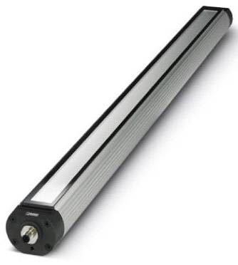 Eine zylindrische Metallstange mit geriffelter Oberfläche und einer Schrauböffnung an einem Ende, möglicherweise ein mechanisches Bauteil.