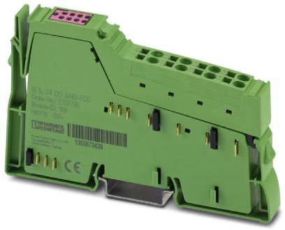 Grünes elektronisches Bauteil mit mehreren Anschlussstellen, geeignet für industrielle Steuer- und Regeltechnik. CE-Kennzeichnung sichtbar.