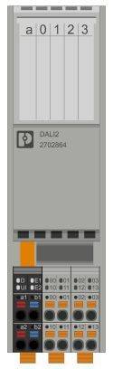 Modul mit sechs Anschlüssen, beschriftet als 'a', '0', '1', '2', '3' und '4', sowie einem DAL2-Logo und Nummer 2702864.