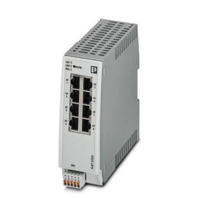 Industrie-Ethernet-Switch mit acht Ports und robuster Bauweise für den Einsatz in vernetzten Automatisierungssystemen.