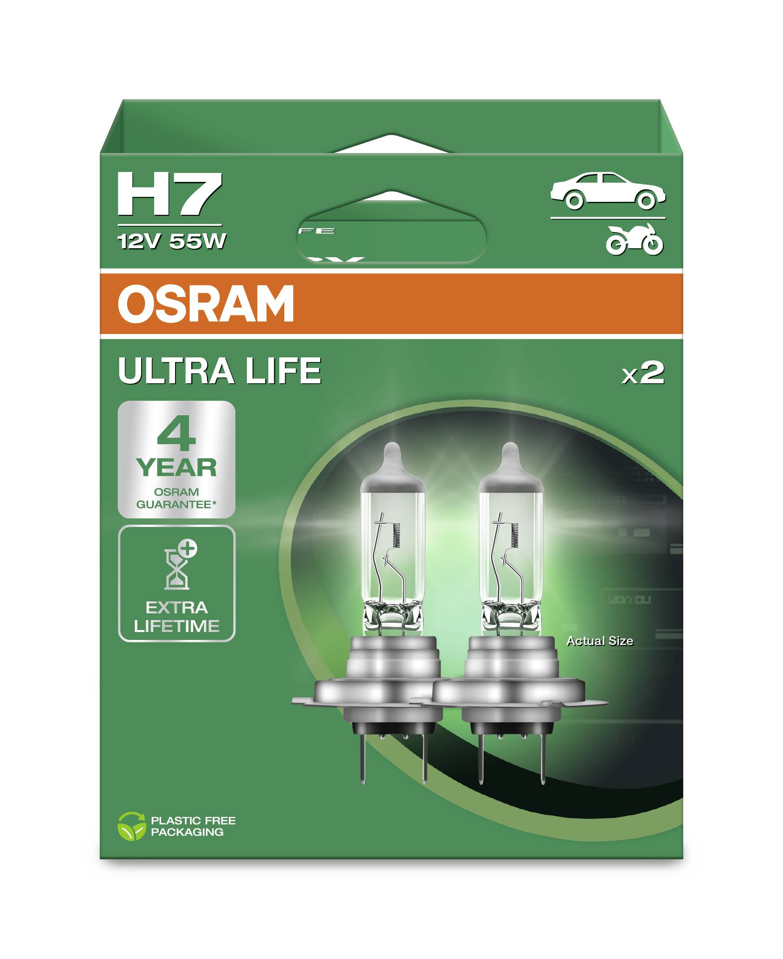 Osram Automotive 4062172387613 Halogen Leuchtmittel Ultra Life H7 55W 12V