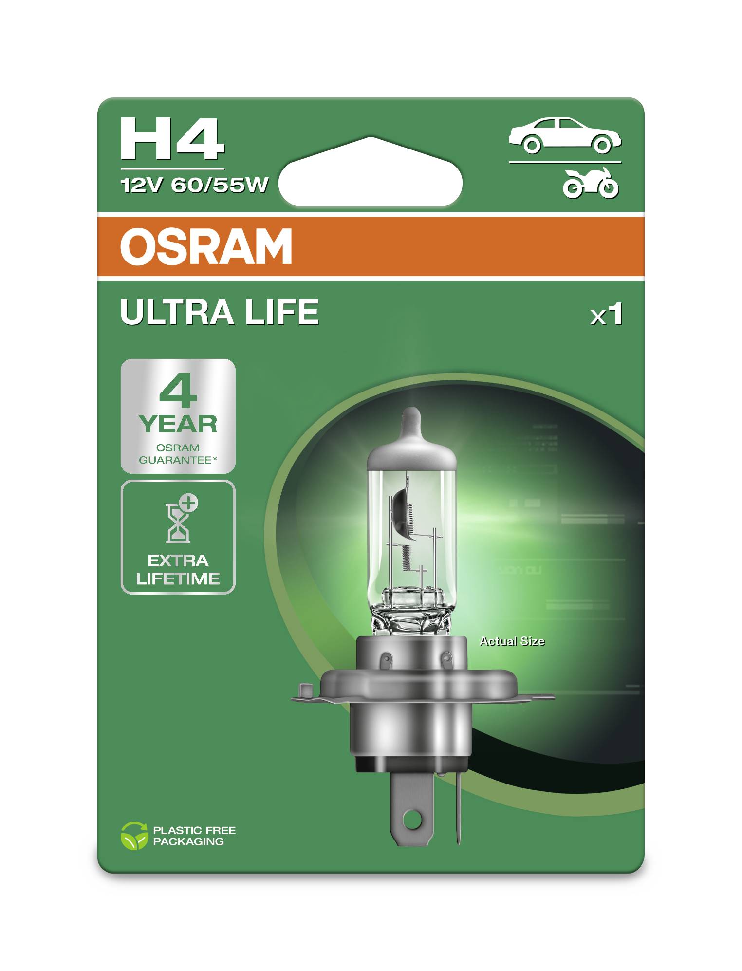 Osram Automotive 4062172395748 Halogen Leuchtmittel Ultra Life H4 55/60W 12V