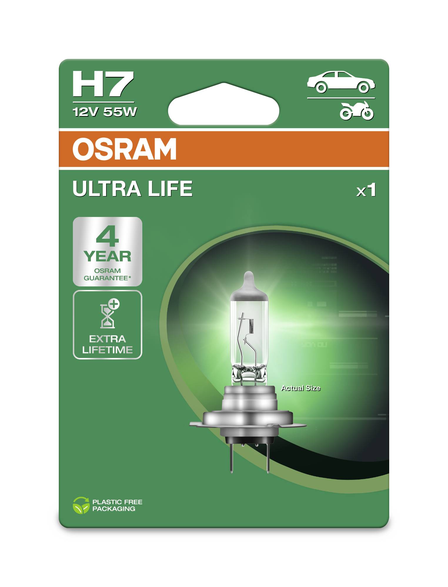 Osram Automotive 4062172395205 Halogen Leuchtmittel Ultra Life H7 55W 12V